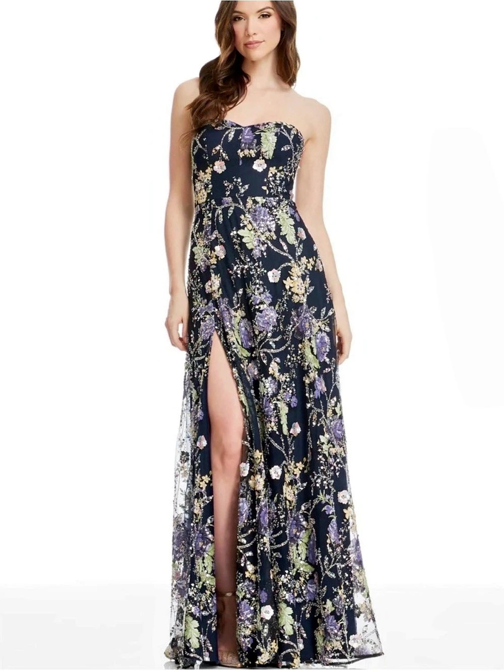 Dress the Population Floral Sequin Strapless Evening Gown